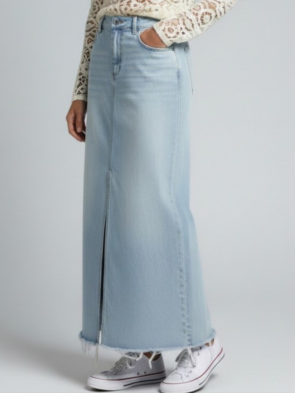 OAT NY Light Wash Denim Maxi Skirt | Size 10 | EUC | Minimalist Chic